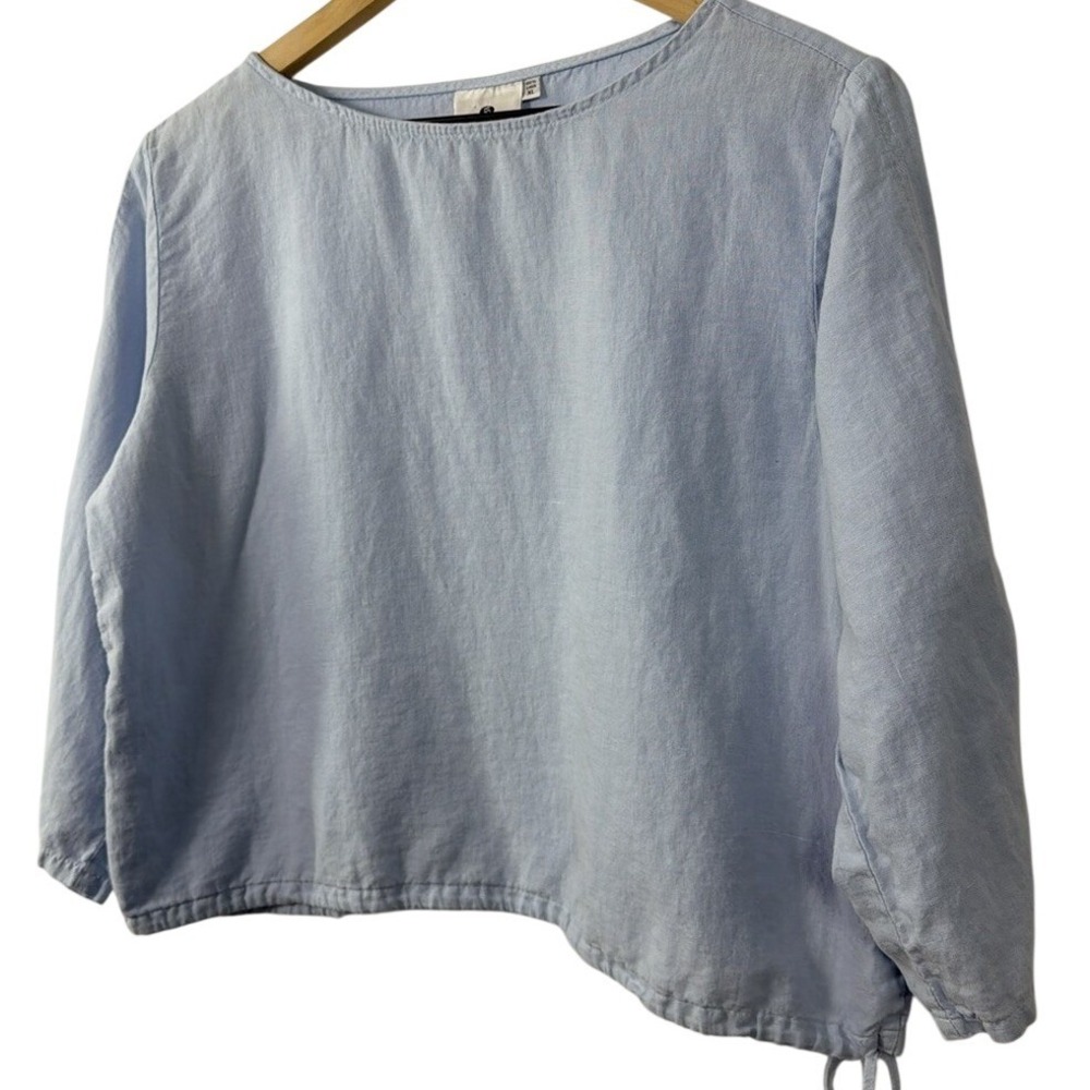 Spirit Activewear Light‎ Blue 100% Linen Drawstring Hem Blouse XL Top - Picture 3 of 8